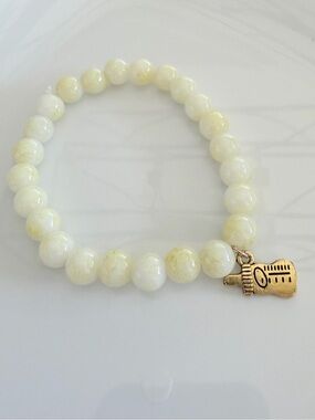 Baby Yellow Beaded Stretch Bracelet with Gold Baby Bottle Charm New Baby Gift